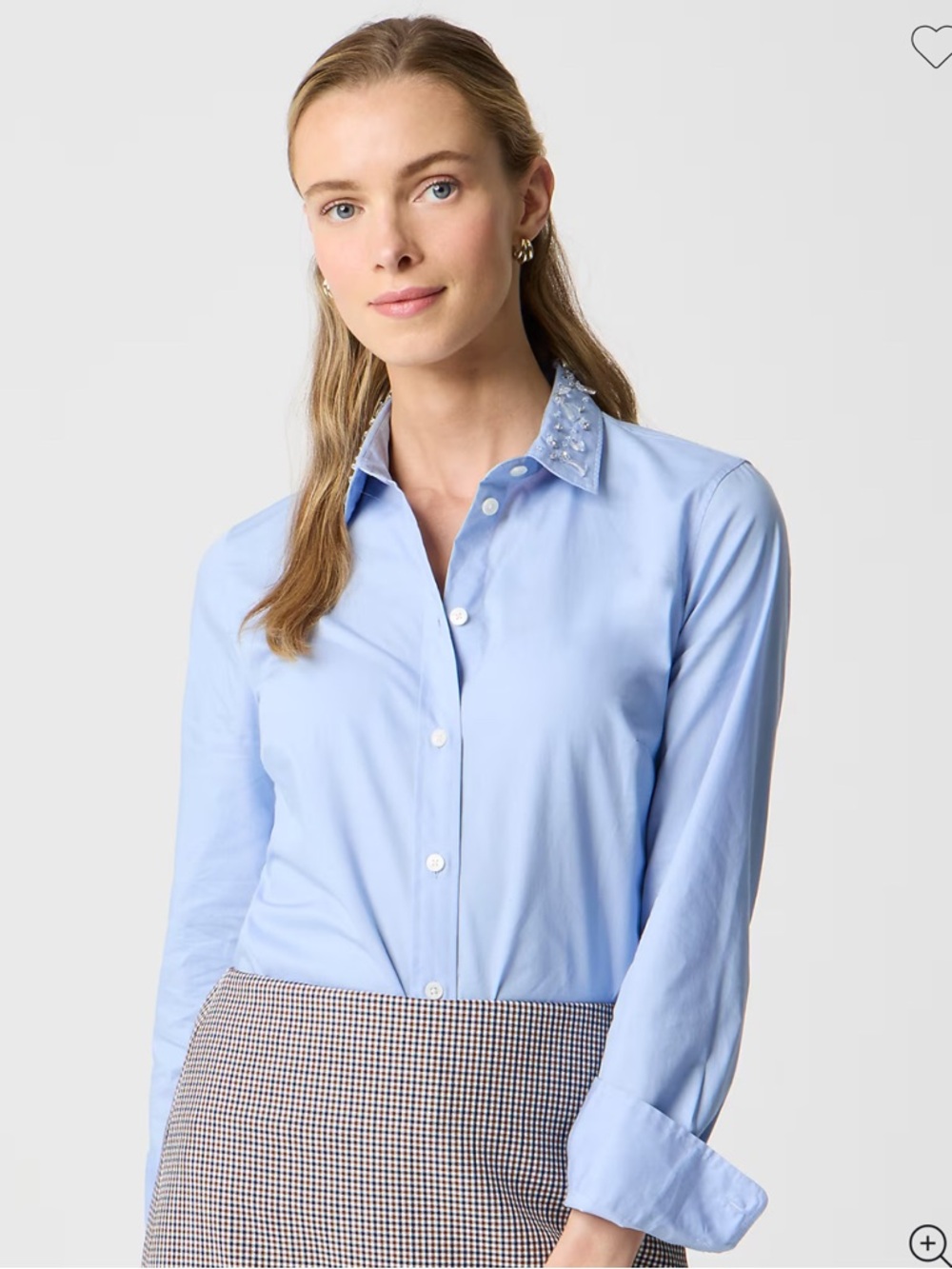 NWT J. Crew Light Blue Button-Down Shirt with Beaded Collar